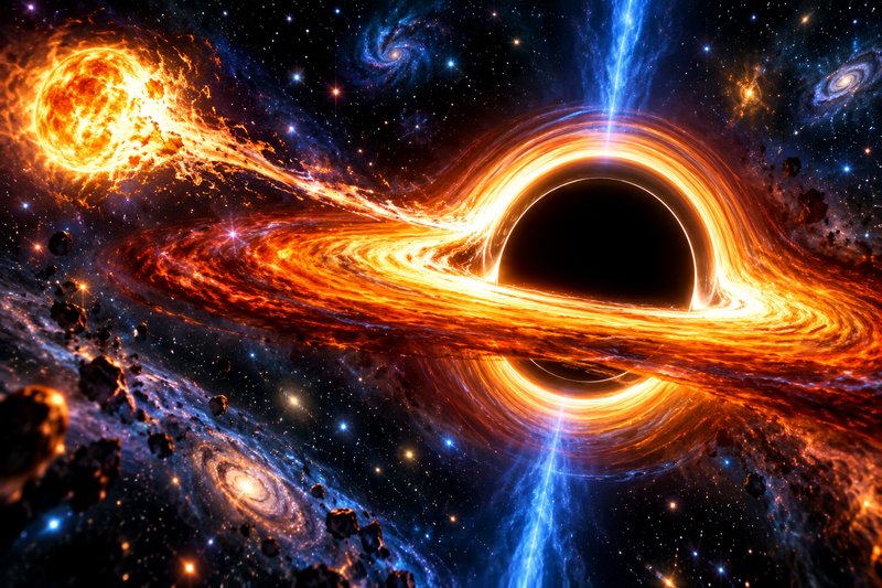 A black hole with a glowing accretion disc bending light