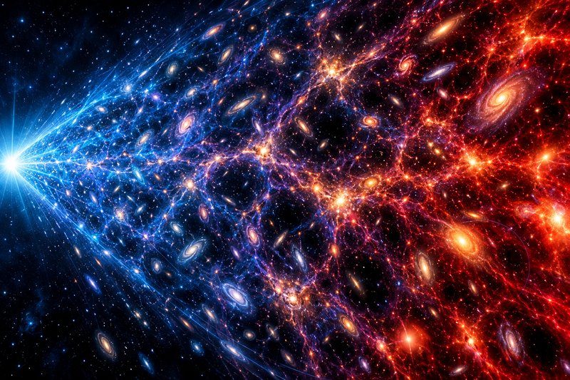 The cosmic web of galaxies stretching away from the Big Bang